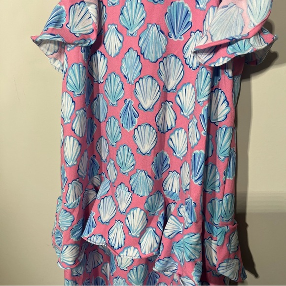NEW Simply Southern Pink & Blue Seashell Maxi Dress W/ Side Cut Outs & Ruffles - Picture 4 of 15